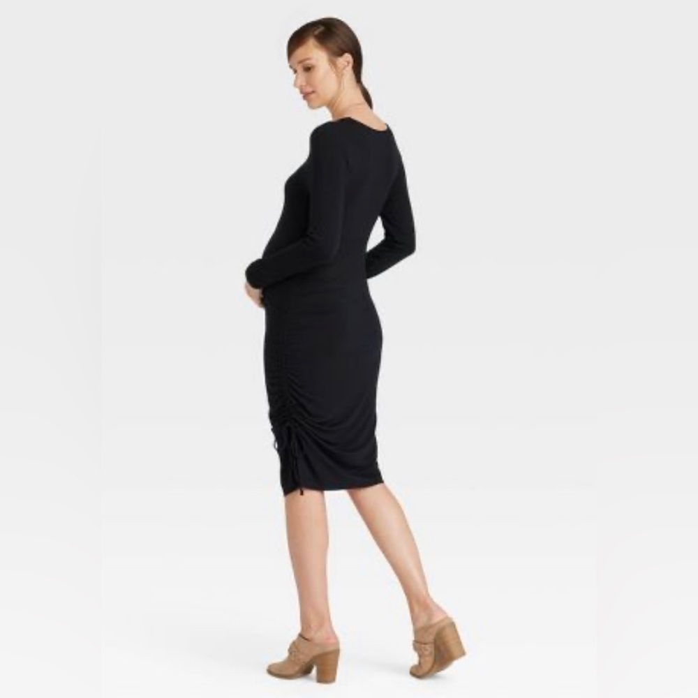 Black Long Sleeve Rushed Bodycon Maternity Dress - Isabel Maternity XS - Picture 2 of 10